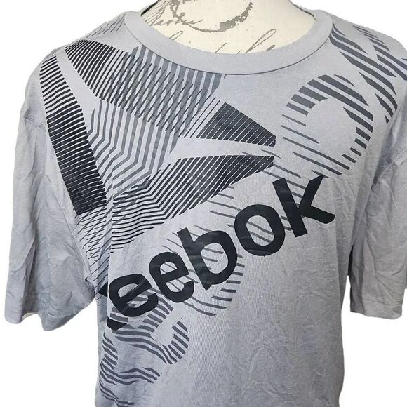 Reebok Men's Size Medium Gray Graphic Logo Dri-Fit Short Sleeve Athletic Shirt - Picture 5 of 7
